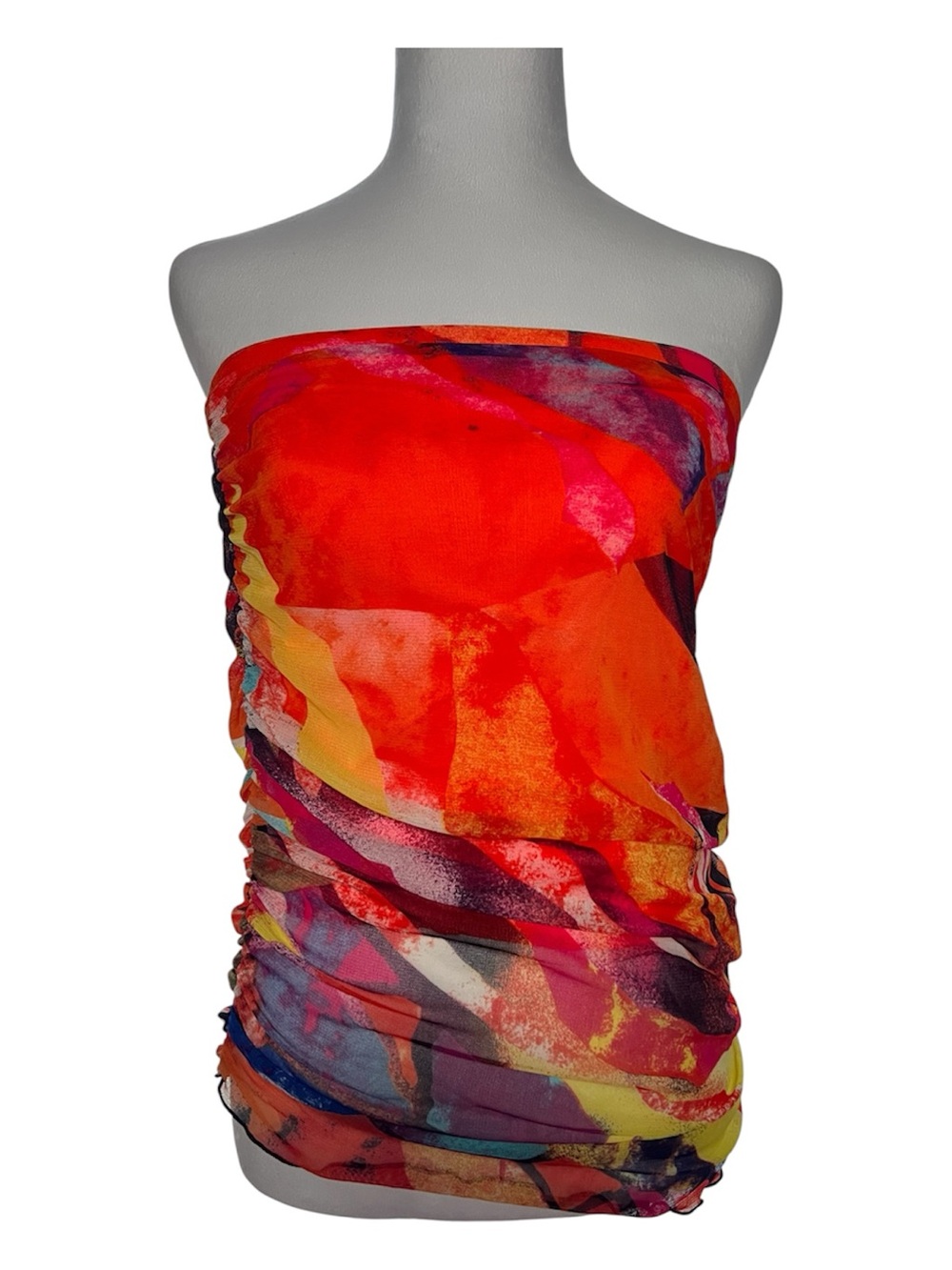 Fashion Nova Strapless Abstract Orange & Pink Tube Top Medium